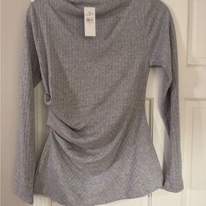 LOFT Gray Ribbed Long Sleeve Top